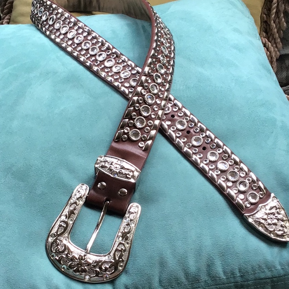 Totally unique rhinestone western leather belt